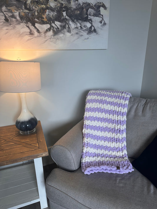 Handmade Lilac Stripe Baby Blanket - Soft Mini Throw 30x40