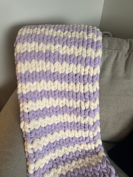 Handmade Lilac Stripe Baby Blanket - Soft Mini Throw 30x40